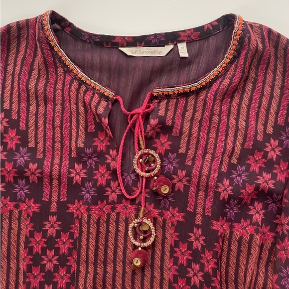 Soft Surroundings Women's Red Purple Boho Tassel Poncho Top Size 1X - Picture 3 of 9